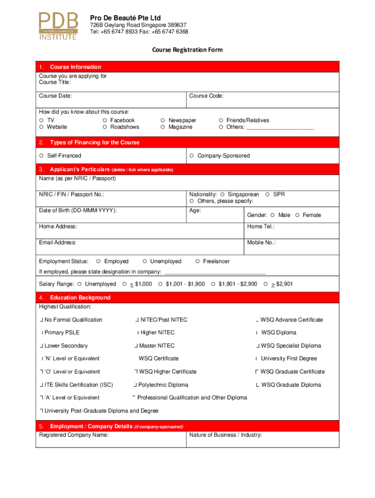 Fillable Online COURSE REGISTRATION FORM (INDIVIDUAL) Fax Email Print ...