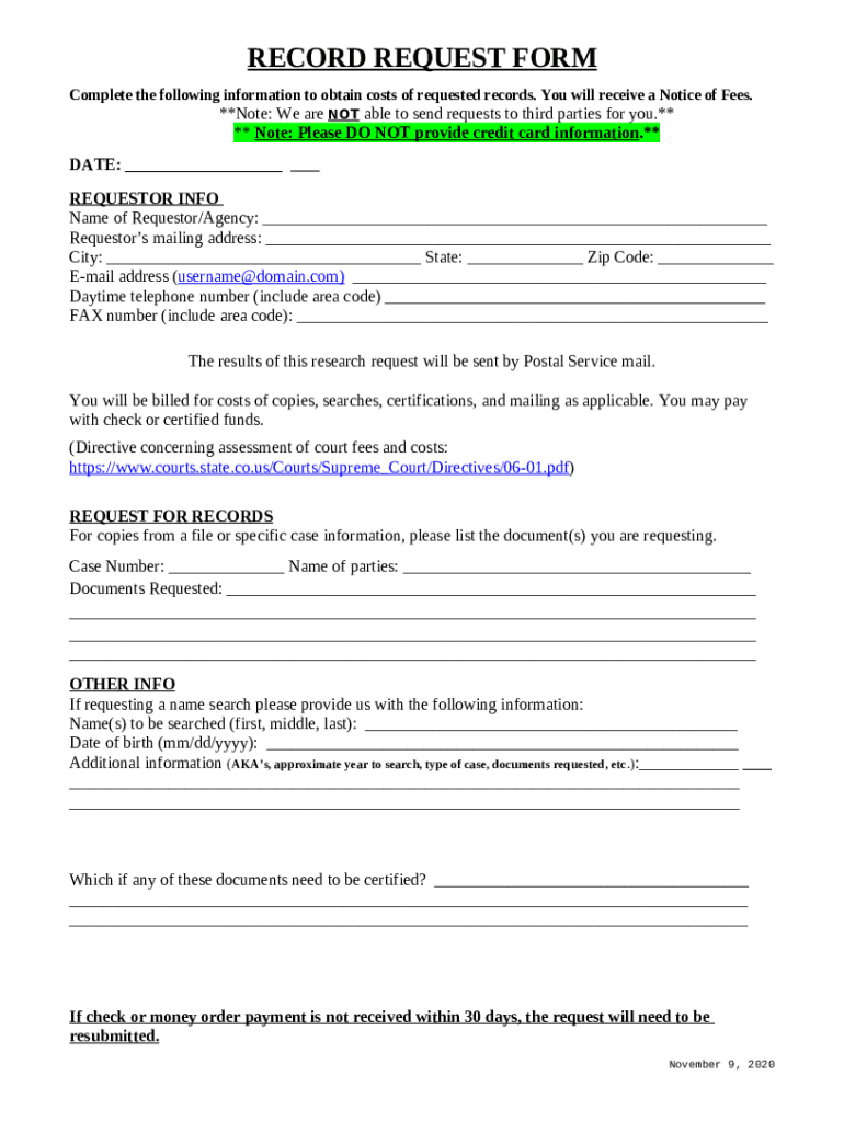 Medical Record Fees Department of Health Doc Template pdfFiller