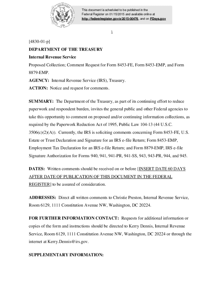 Fillable Online Comment Request for Form 8453-FE, Form 84 Fax Email Print - pdfFiller