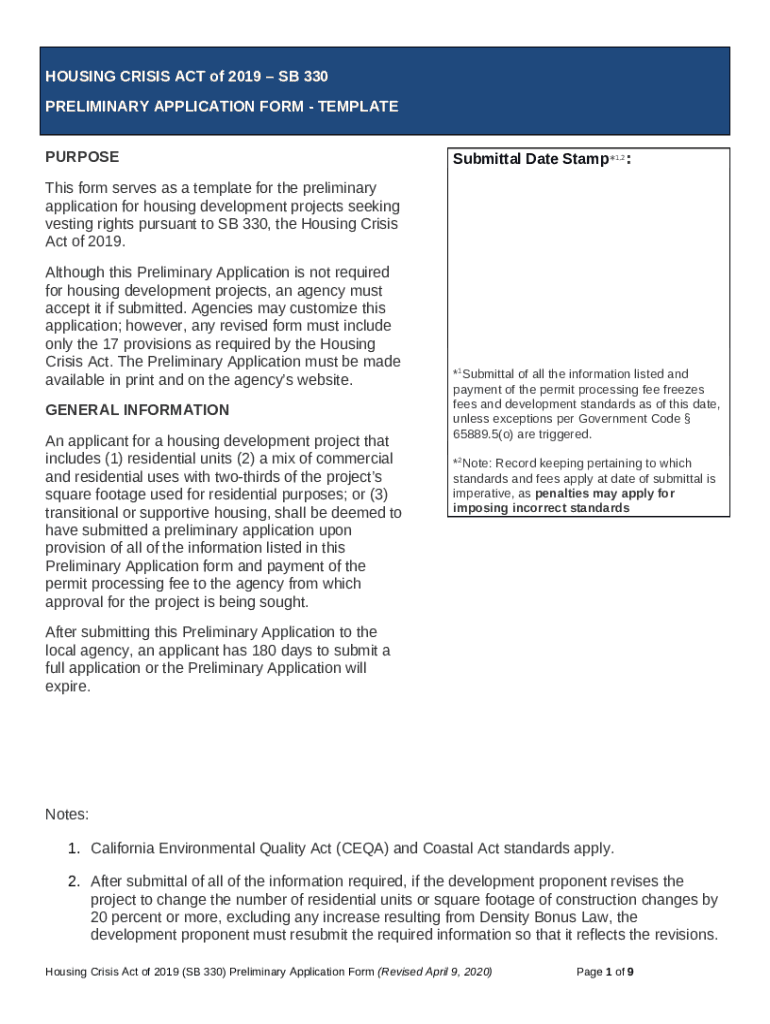 HOUSING CRISIS ACT of 2019 SB 330 hcd.ca.gov Doc Template pdfFiller