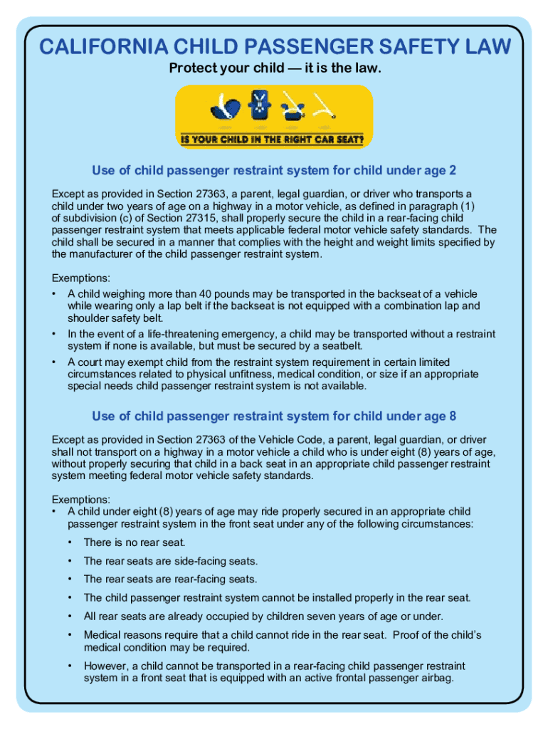 Fillable Online Following California California Law RearFacing Car Seats Fax Email Print