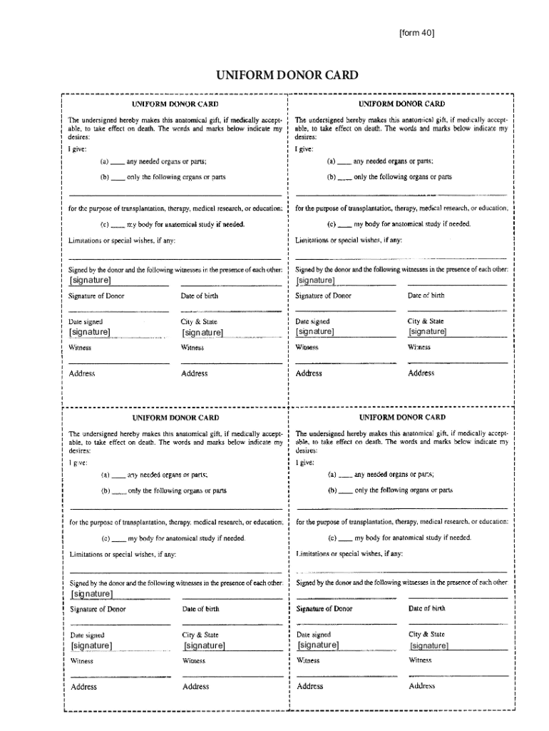 Fillable Online UNIFORM DONOR CARD Fax Email Print pdfFiller
