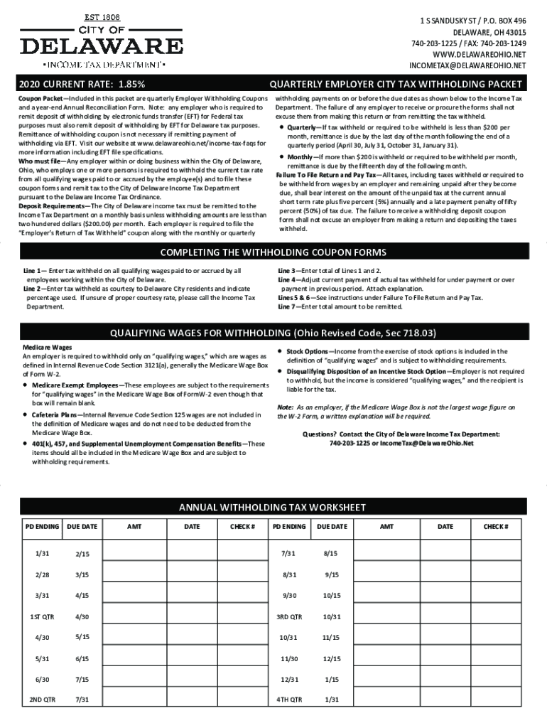 Fillable Online Fillable Online The City of Delaware Ohio Tax