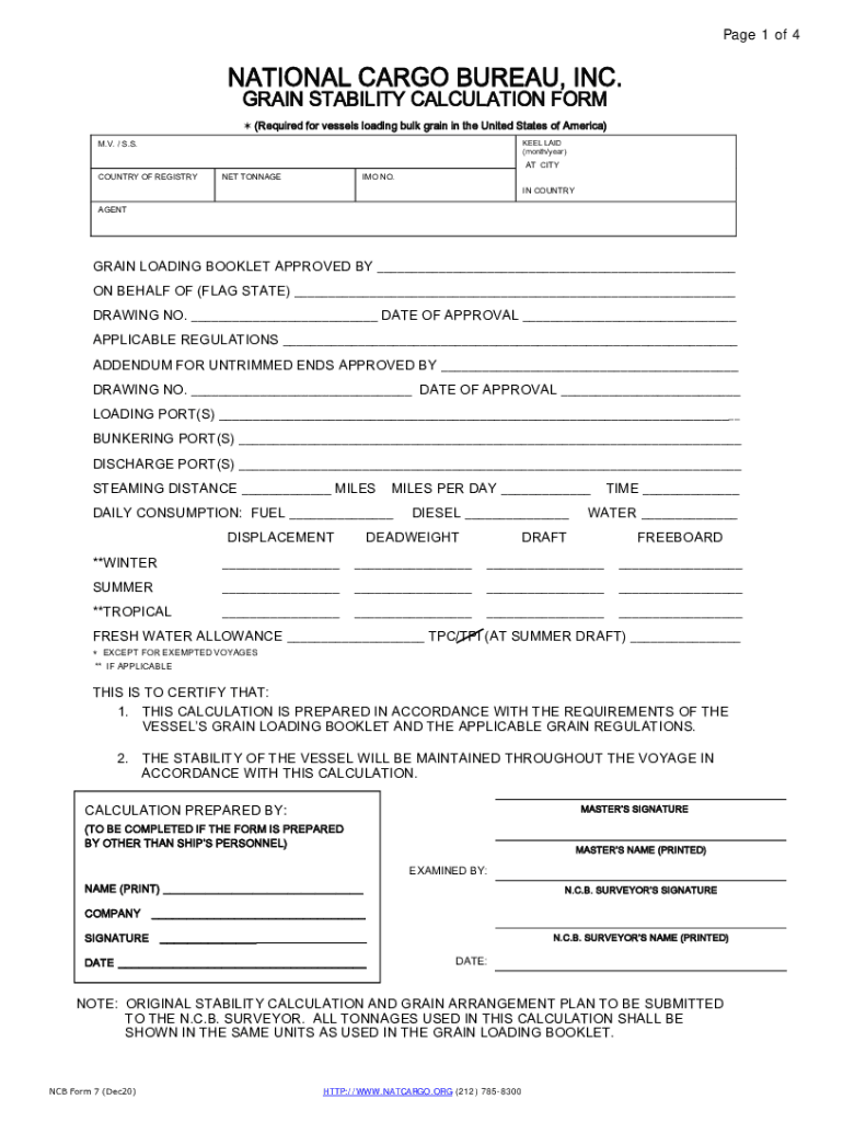 ncb grain stability calculation form excel Preview on Page 1