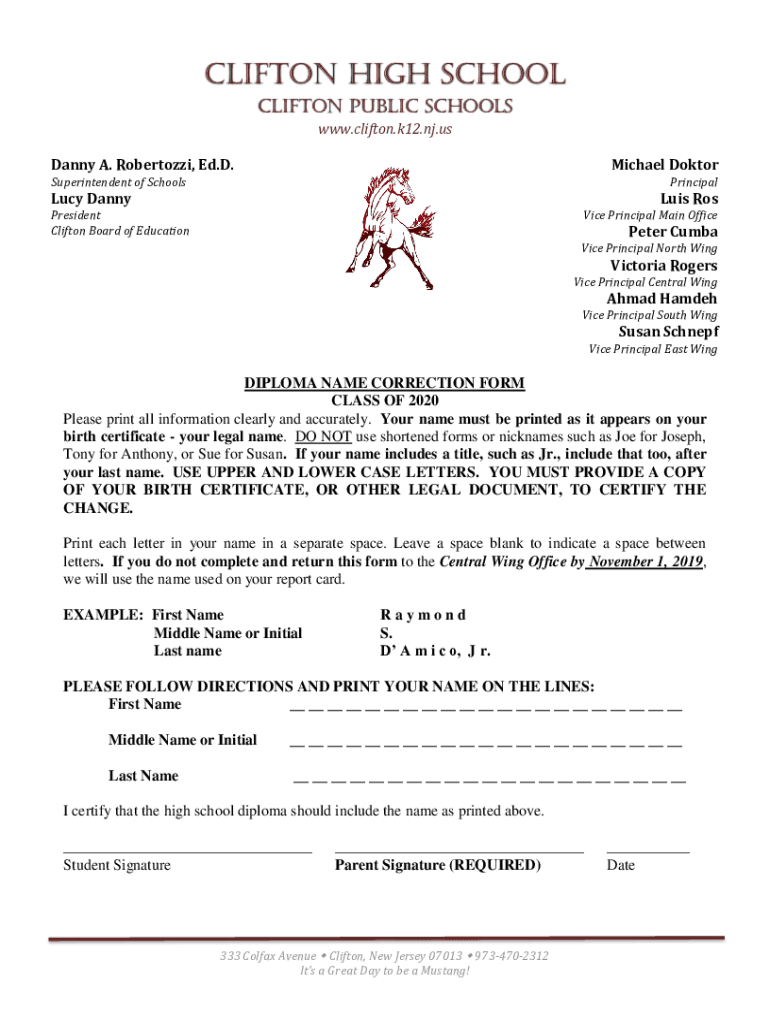 Fillable Online CHS Diploma Name Change Correction Form Fax Email Print