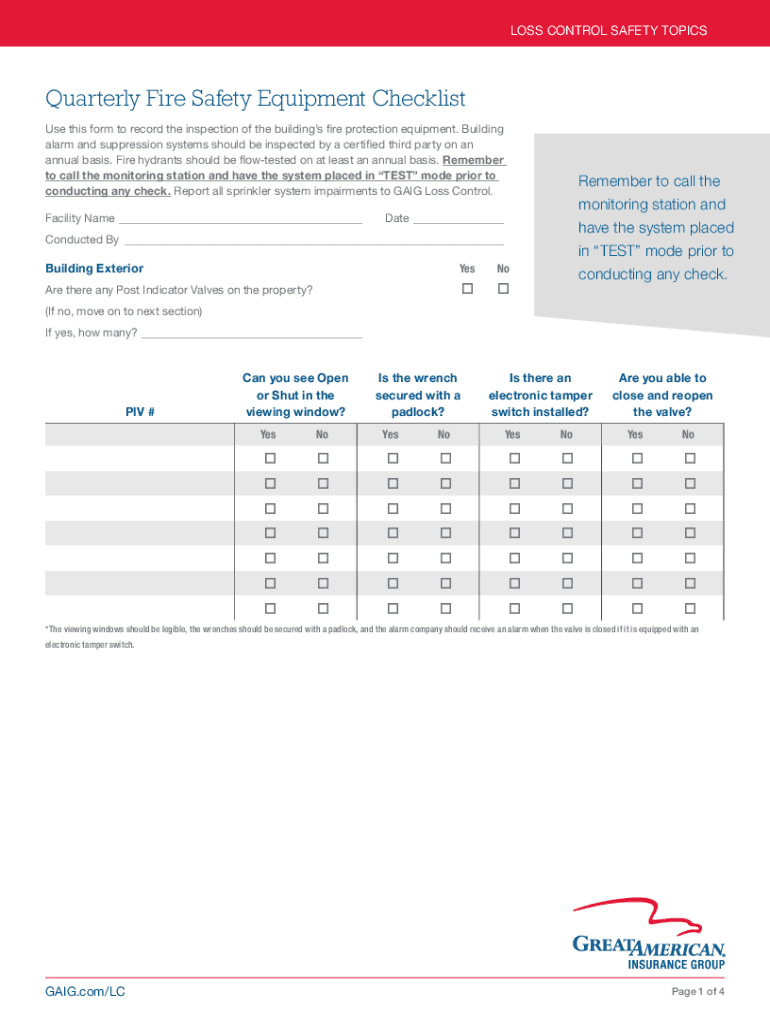Fillable Online Quarterly Fire Safety Equipment Checklist Fax Email