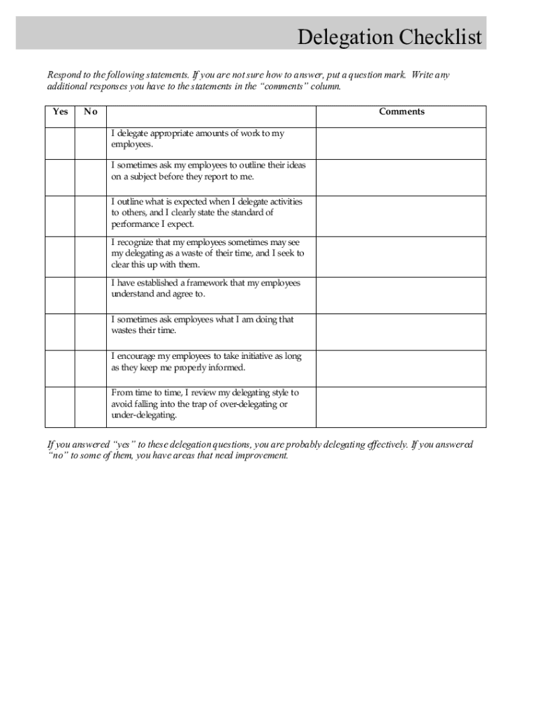 Delegation checklist Business Human Resources Form Online | SellMyForms