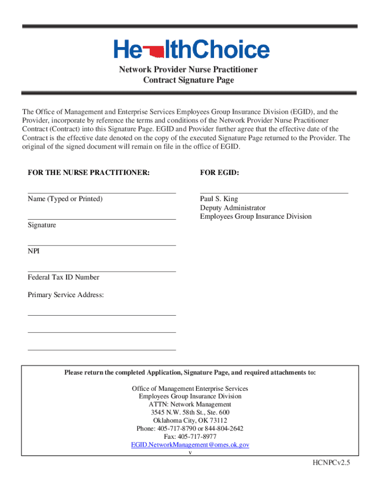 OK Health Choice Network Provider Nurse Practitioner Contract Preview on Page 1