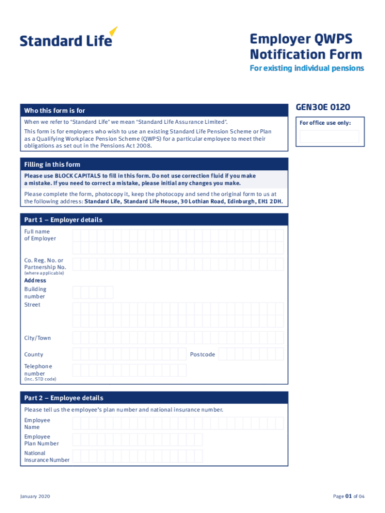Fillable Online Employer QWPS Notification Form Standard LifeEmployer QWPS Notification Form