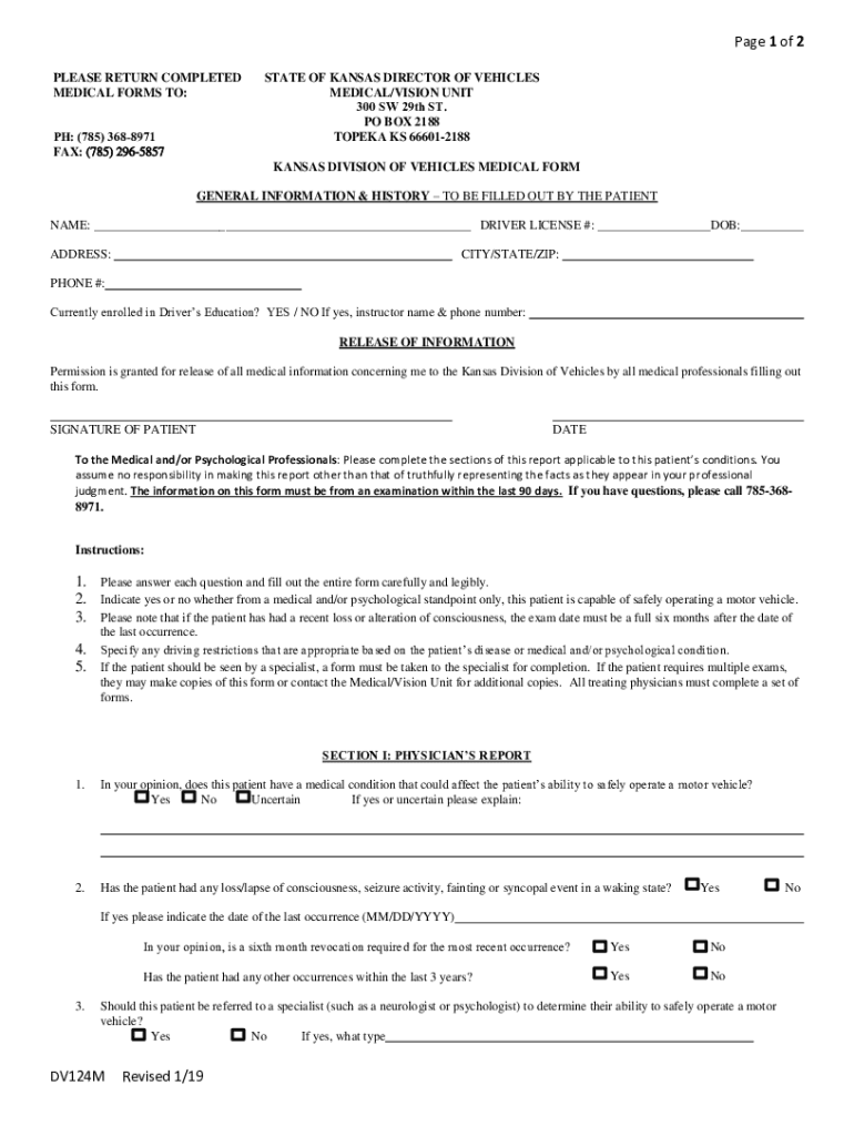 kansas medical form Preview on Page 1