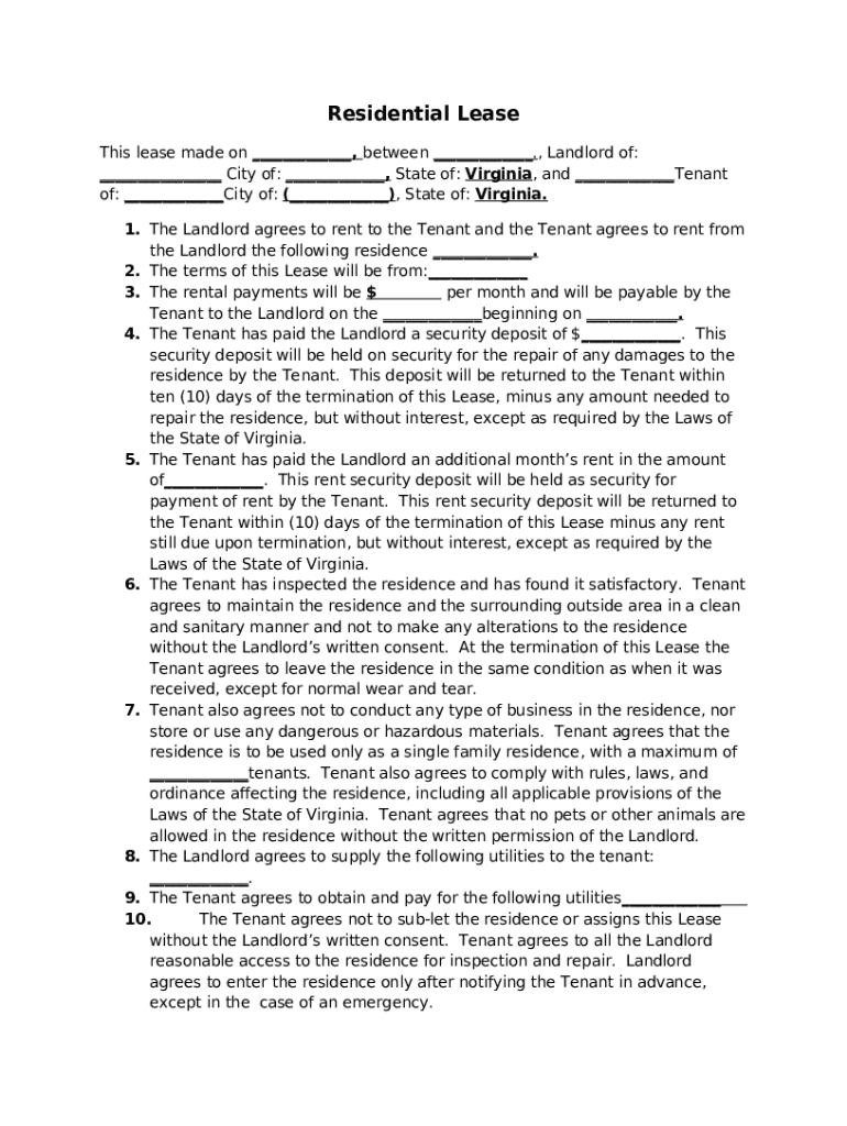 Free Virginia Standard Residential Lease Agreement Template ... Doc ...