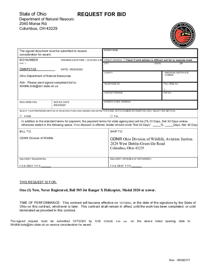 Fillable Online procure ohio Natural Resources Department 2045 Morse Rd