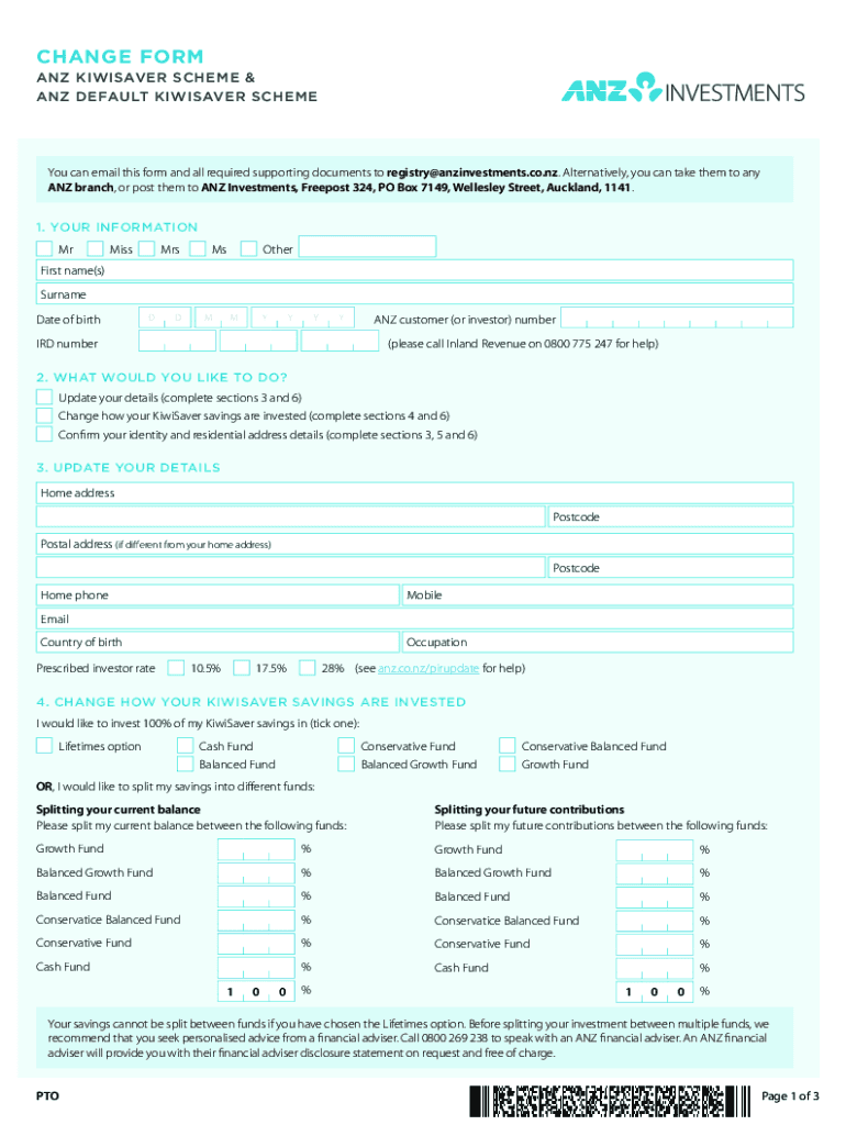 Fillable Online ANZ DEFAULT KIWISAVER SCHEME PRODUCT DISCLOSURE