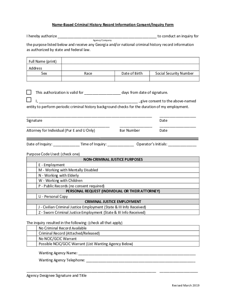 georgia gcic statewide form Preview on Page 1