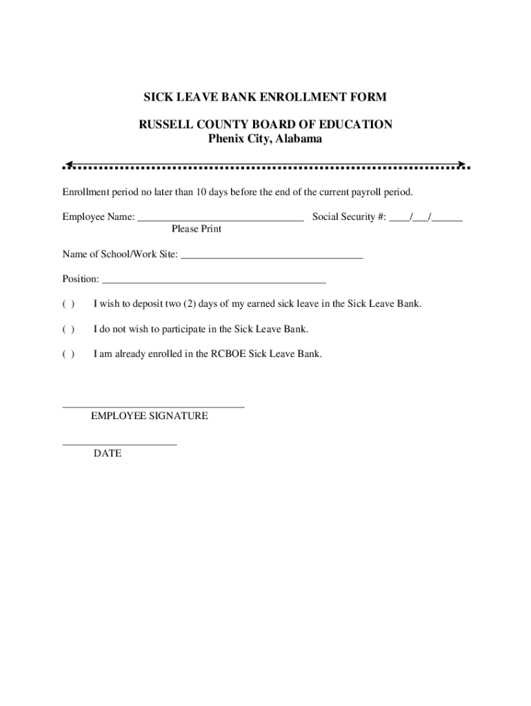 Fillable Online SICK LEAVE BANK ENROLLMENT FORM RUSSELL COUNTY BOARD OF
