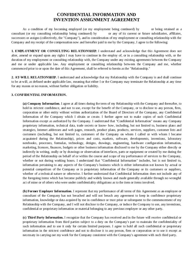 Confidential Ination and Invention Agreement for Doc Template