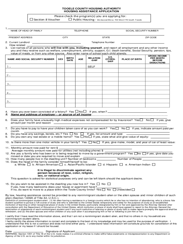 Fillable Online Fillable Form 1. TOOELE COUNTY HOUSING AUTHORITY HOUSING Fax Email Print