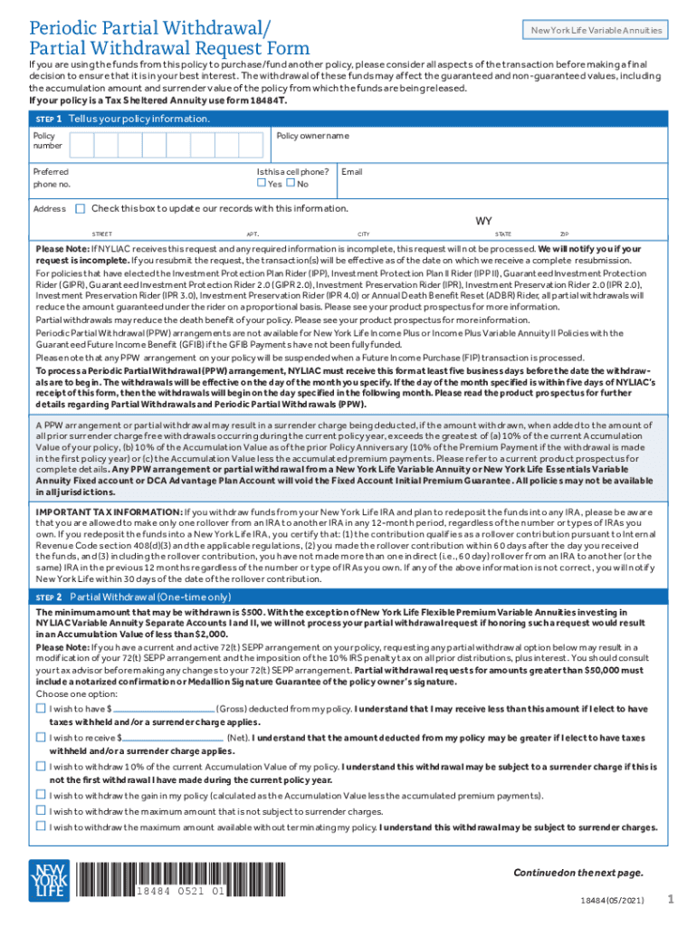 Request for Partial Withdrawal - Life Company Forms Preview on Page 1