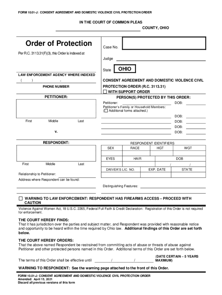 Consent Agreement Restraining Order Ohio Preview on Page 1.