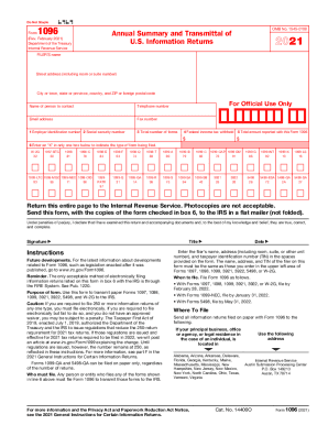 2021 Form 1096 - Internal Revenue ServiceAn official ...