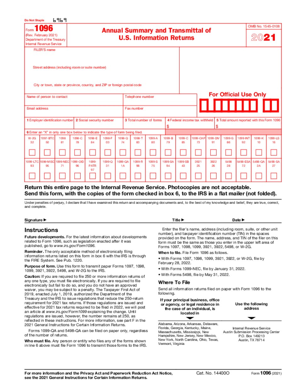 Irs Form 1096: Filling Instructions For How To Fill It Out