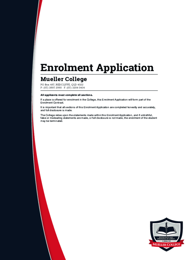 Enrolment Application - Mueller College - Mueller Qld Edu Preview on Page 1