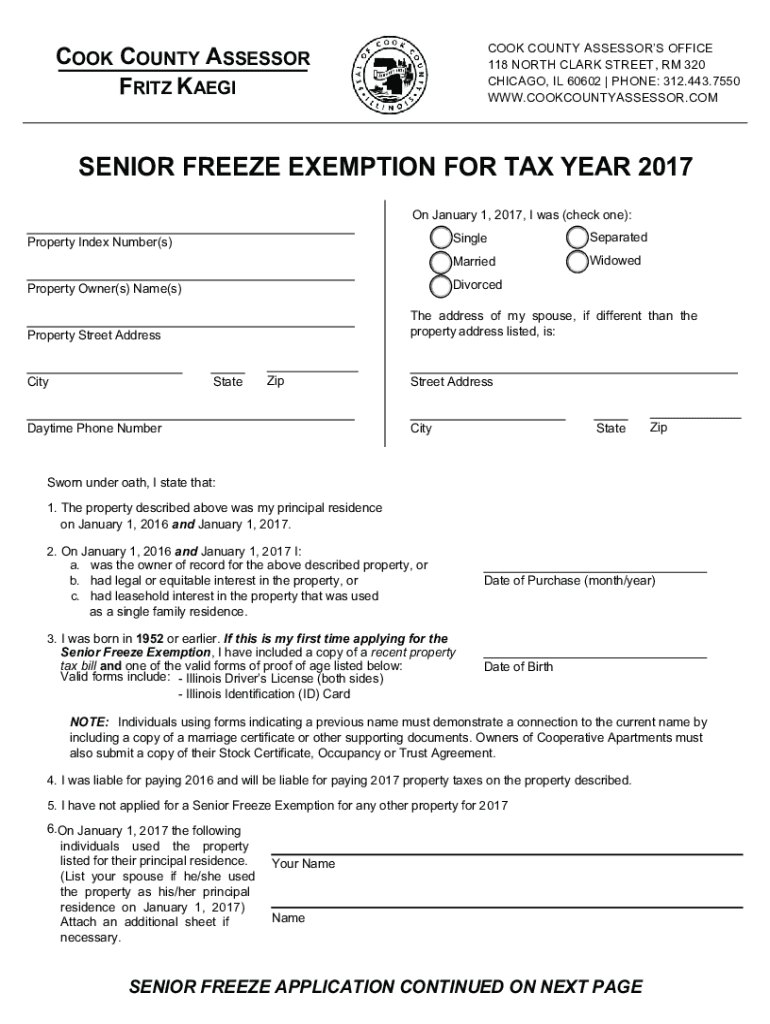 Fillable Online SENIOR FREEZE EXEMPTION )25 7;