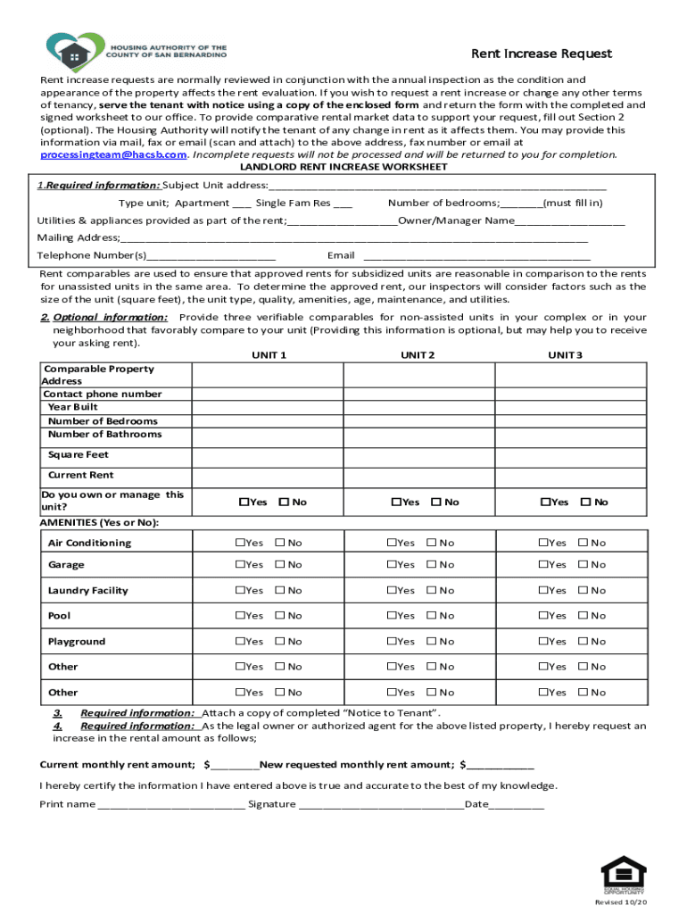 california rent increase request Preview on Page 1