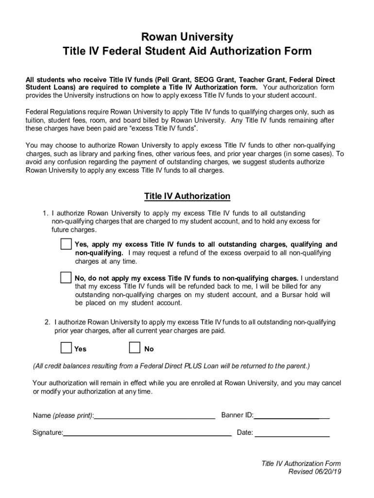 Fillable Online Title IV Federal Student Aid Authorization Form All ...