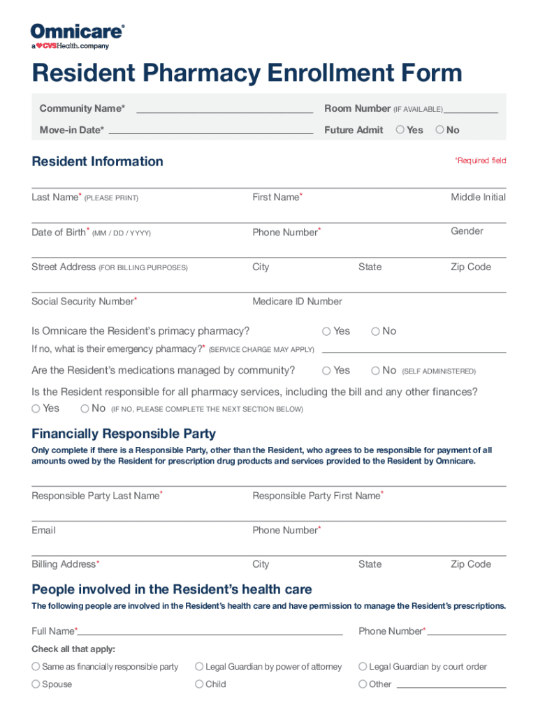 Resident Pharmacy Enrollment Form Preview on Page 1