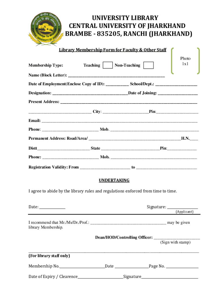 Fillable Online UNIVERSITY LIBRARY CENTRAL UNIVERSITY OF cuj.ac