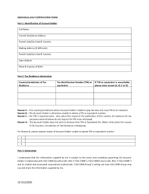Fillable Online INDIVIDUAL SELF-CERTIFICATION FORM Part 1 ...