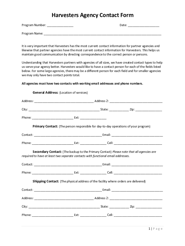 Fillable Online Harvesters Agency Contact Form Fax Email Print pdfFiller