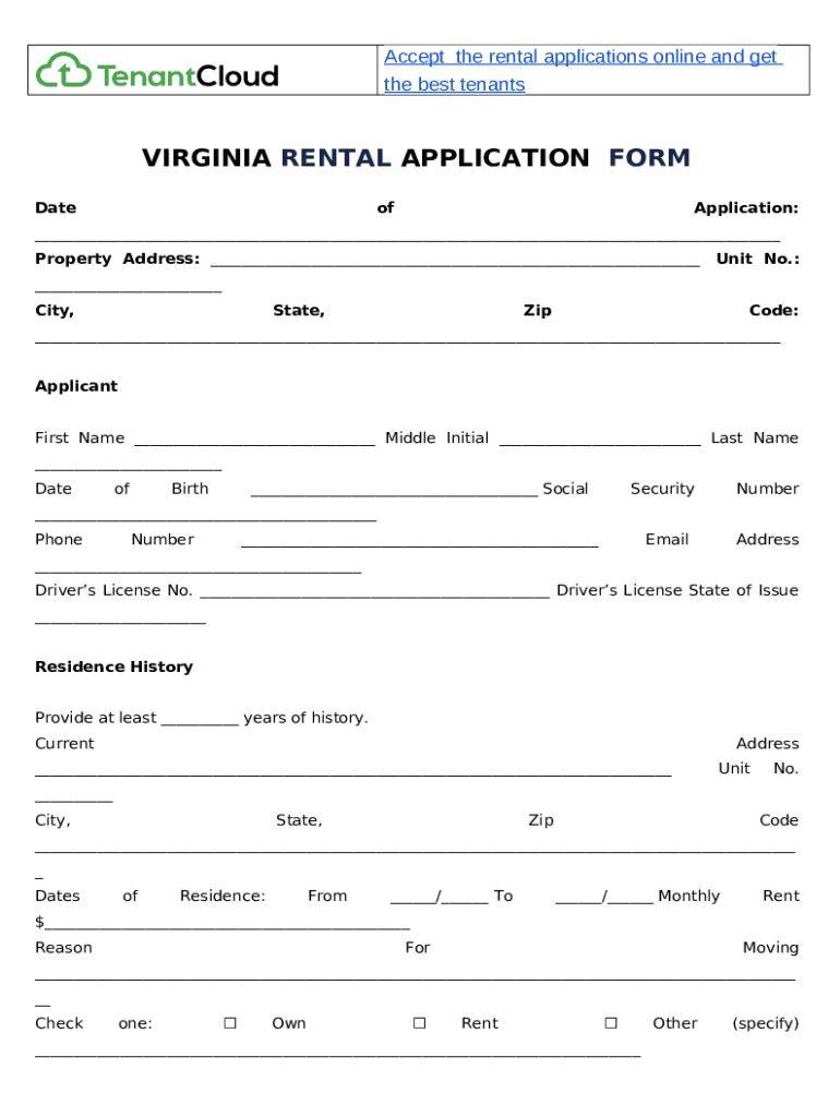 WEST VIRGINIA RENTAL APPLICATION Doc Template pdfFiller