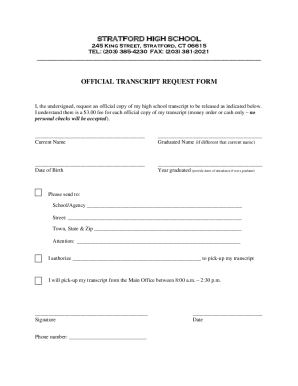 Fillable Online OFFICIAL TRANSCRIPT REQUEST FORM - stratfordk12.org Fax ...