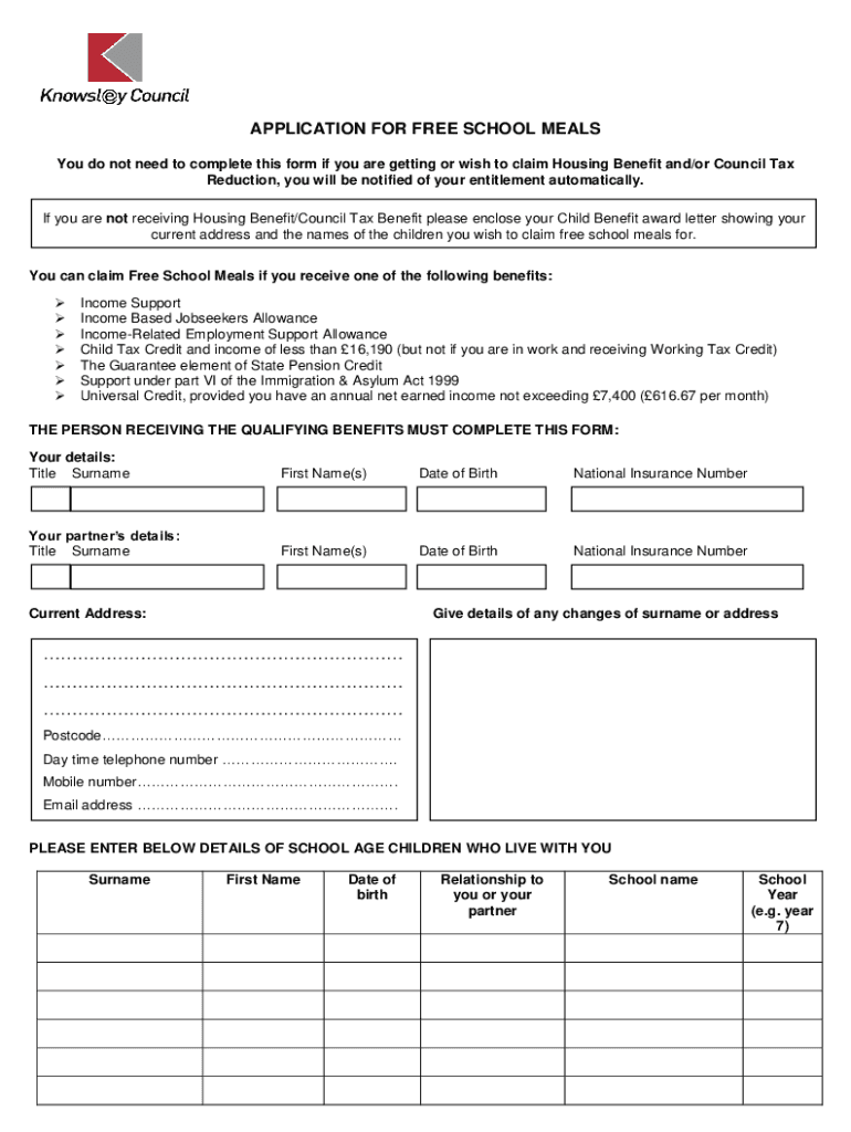 Fillable Online robyparkprimary co Free school meals - Tower Hamlets ...