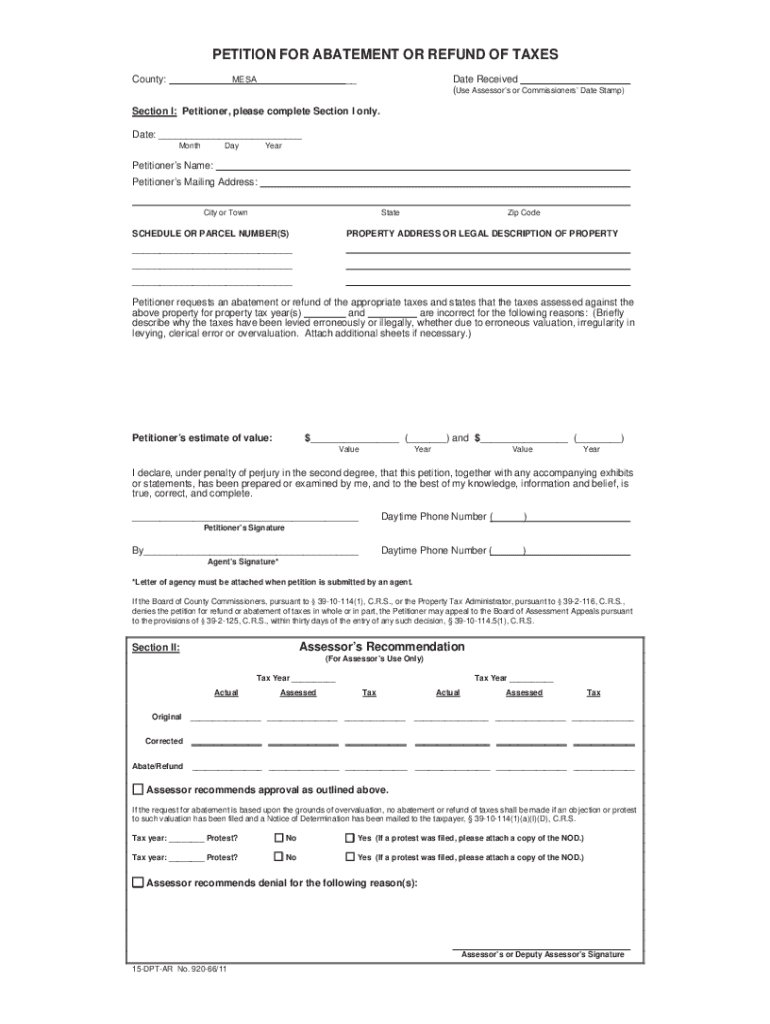 Fillable Online assessor mesacounty FRONT OF PETITION Assessor Mesa