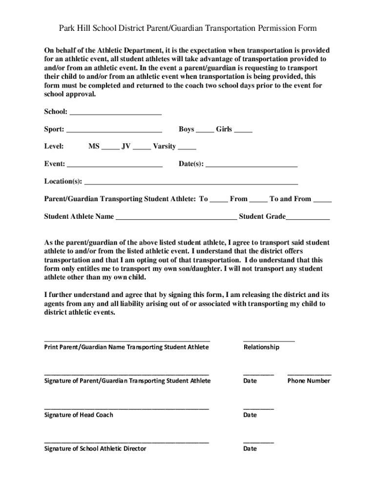 Fillable Online PDF Park Hill School District Parent/Guardian