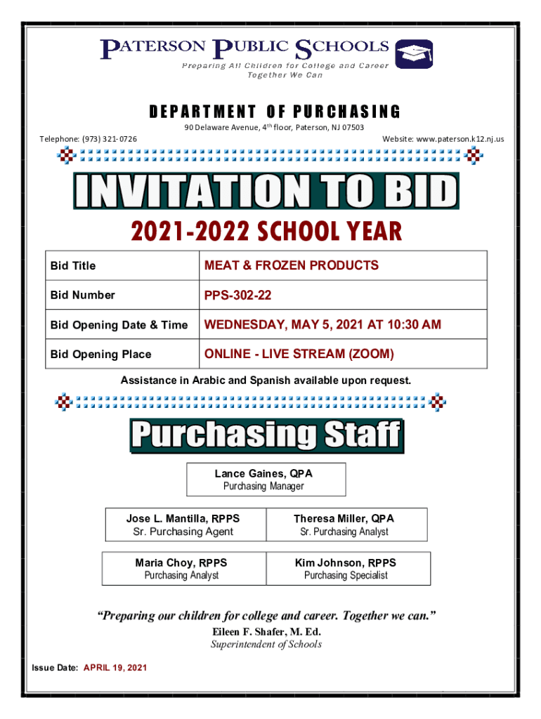 Fillable Online REQUEST FOR PROPOSAL paterson.k12.nj.us Fax Email