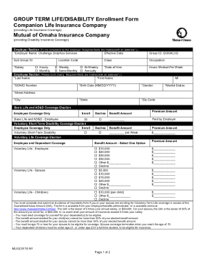 Fillable Online Mutual of Omaha Group Term Life-Disability Enrollment ...