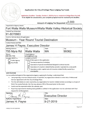 Application for City of College Place Lodging Tax Funds