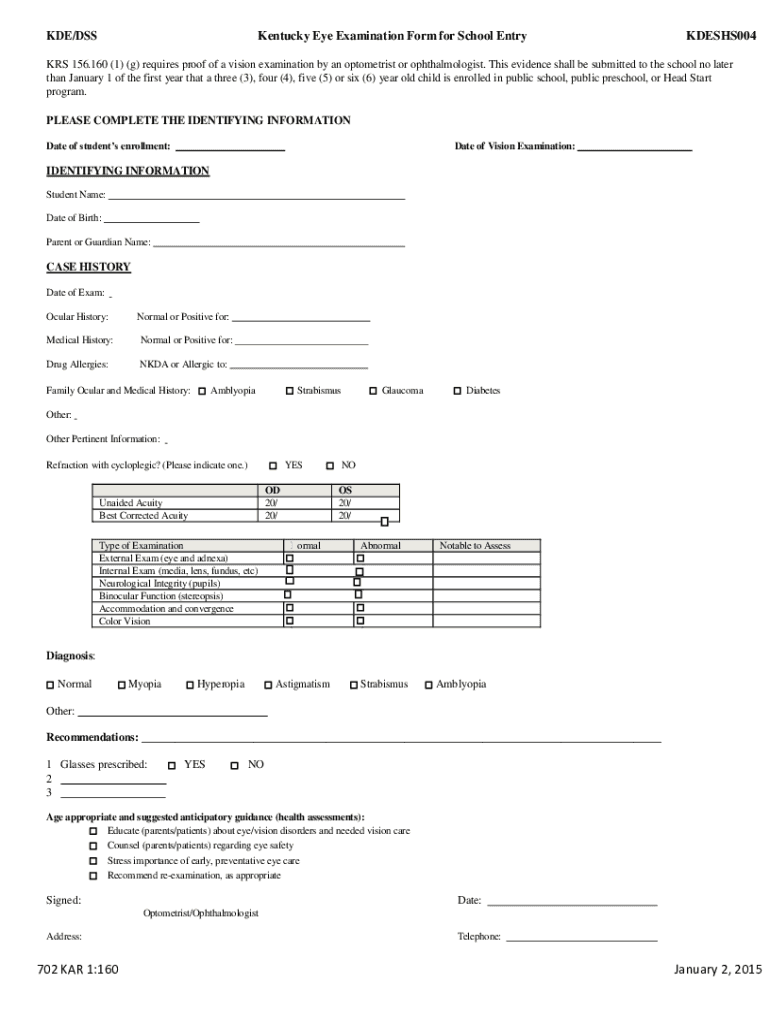 eye exam form Preview on Page 1