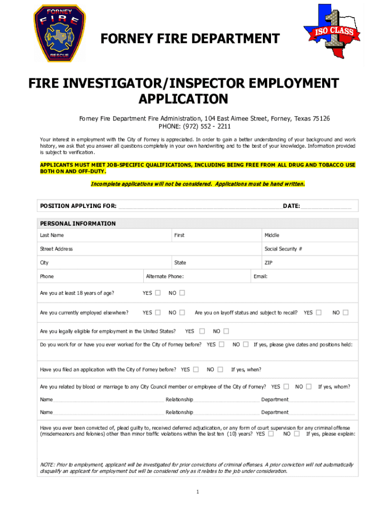 Fillable Online Forney Fire Department Job Description Texas
