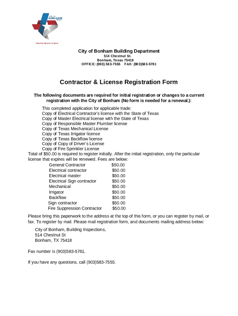 Commercial Project Permit Ination City of Bonham, Texas Doc