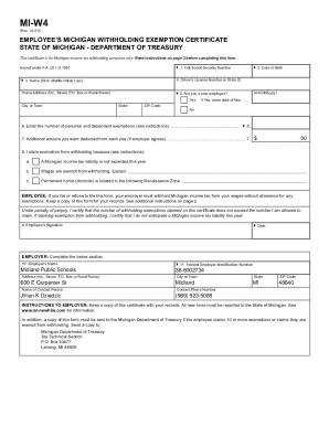 Fillable Online MI-W4 Emploee's Michigan Withholding Exemption Certificate Fax Email Print ...
