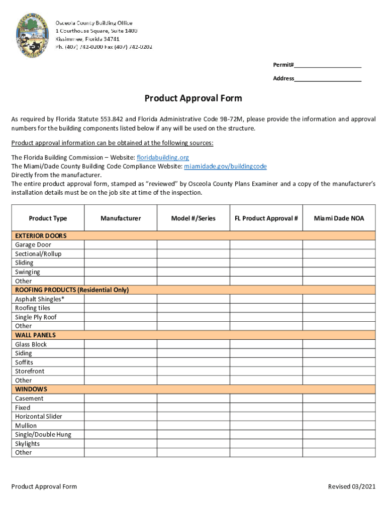 florida product approval form Preview on Page 1