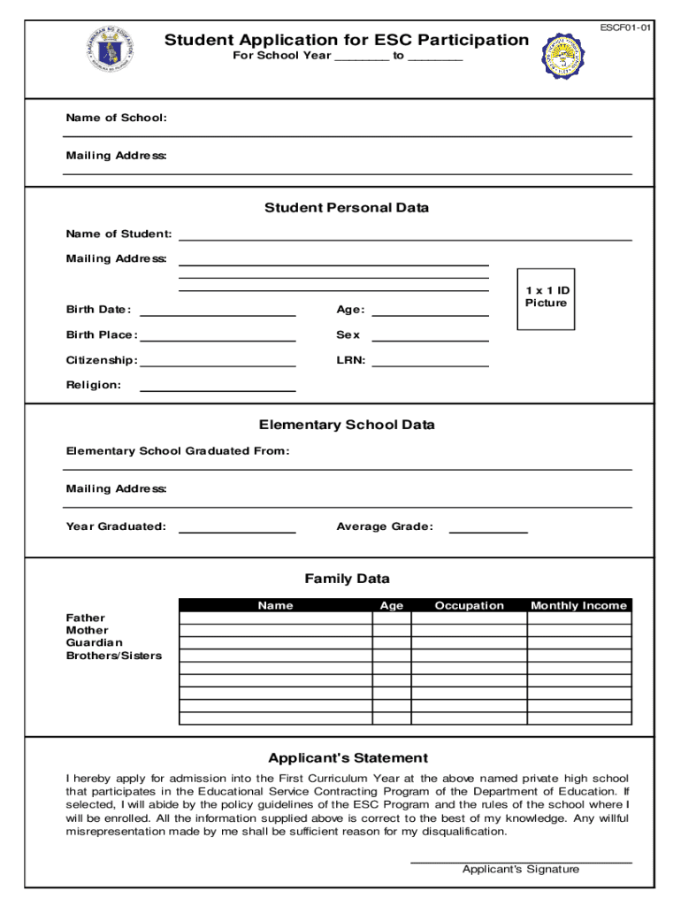 esc application form download Preview on Page 1