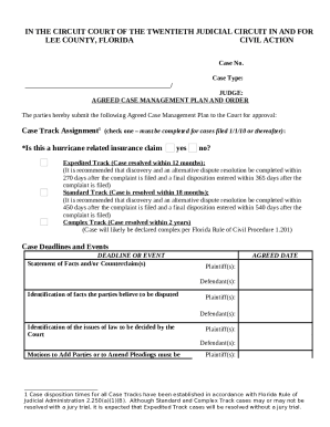 COUNTY, FLORIDA CIVIL ACTION AGREED CASE MANAGEMENT PLAN ...