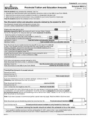 5004-S11 T1 General 2012 - Schedule NB(S11) - Provincial Tuition and Education Amounts - New Brunswick