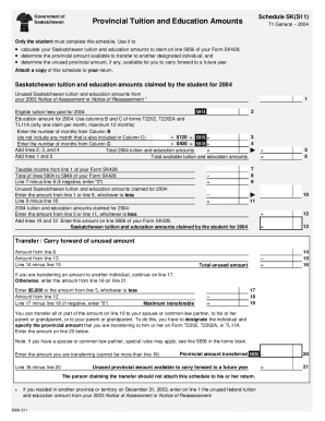 5008-S11 Schedule SK(S11) - Provincial Tuition and Education Amounts - T1 General 2004 - Saskatchewan